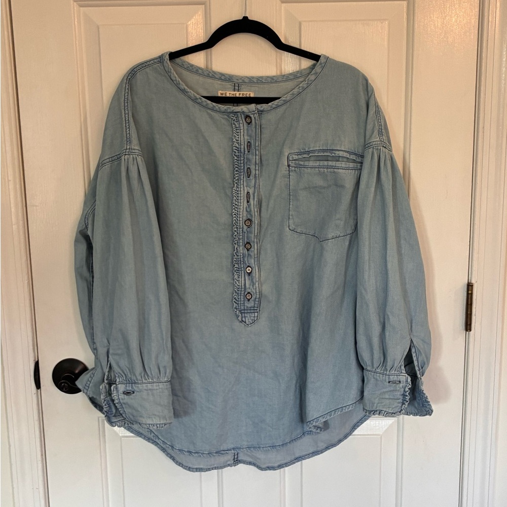 We The Free Light Blue Denim Button-Up Shirt